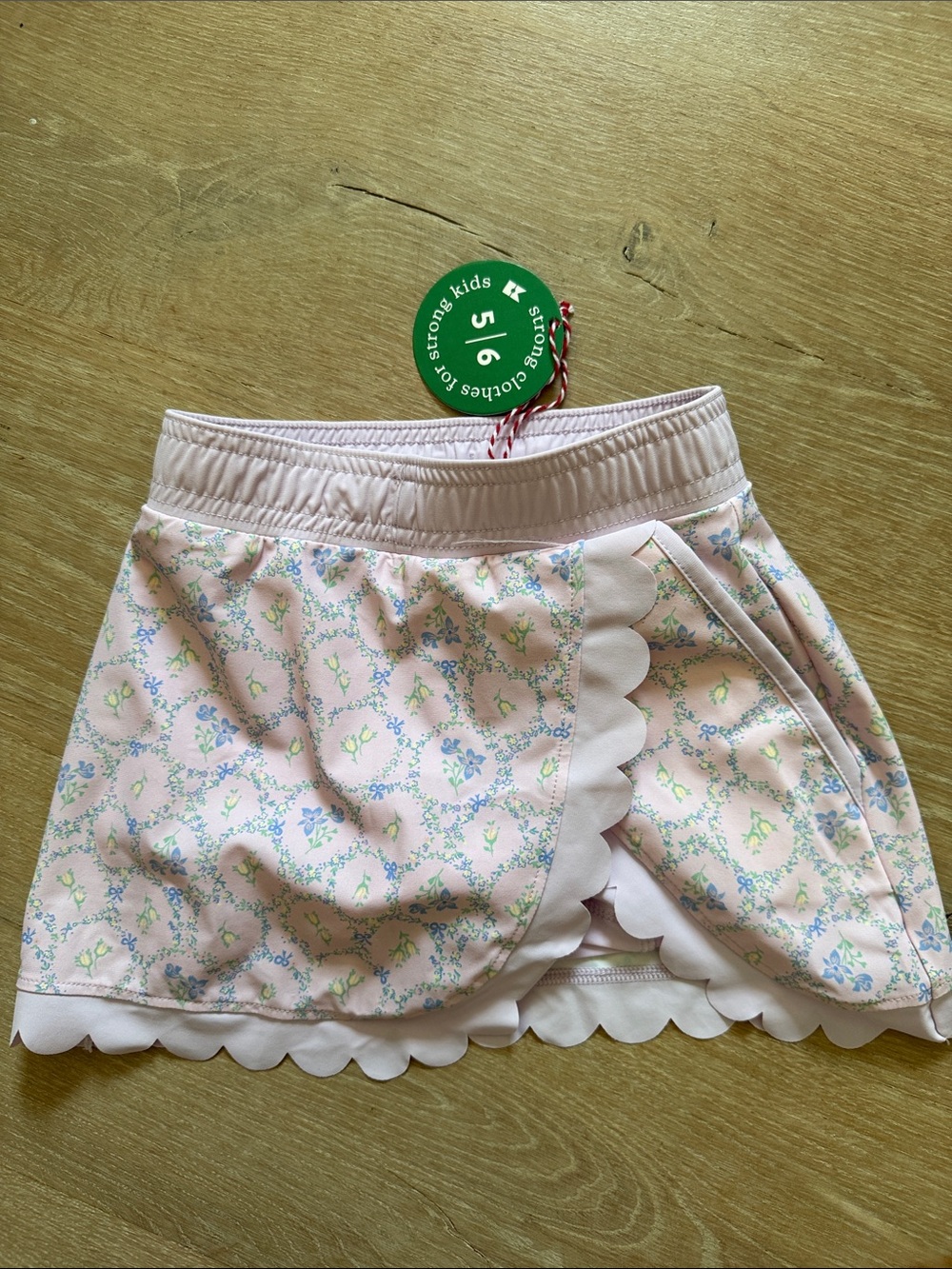 Kids Pink Floral Scallop Skort